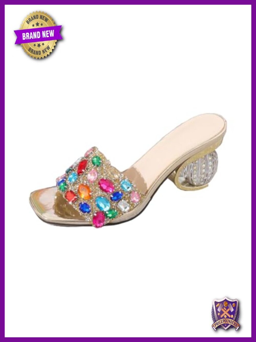 Rhinestone Slip-On Low Heel Sandals Square Open Toe Party Shoes